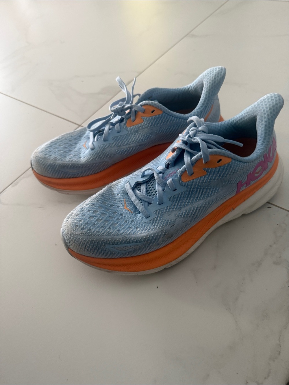 HOKA Women's Sky Blue and Orange Low-Top Performance Sneakers